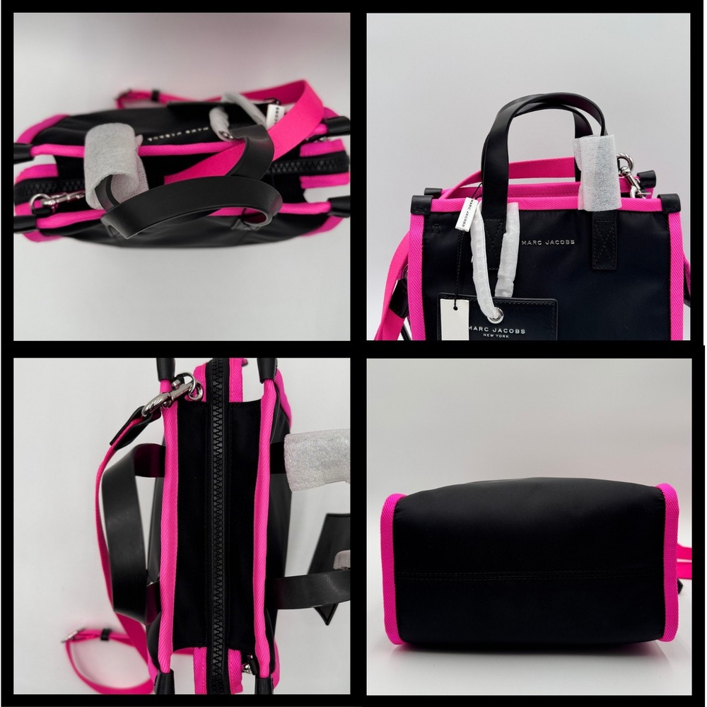 Marc Jacobs Tote Bag Neon Trim Crossbody Black Hot Pink NWT Nylon Designer Y2K - Picture 4 of 8
